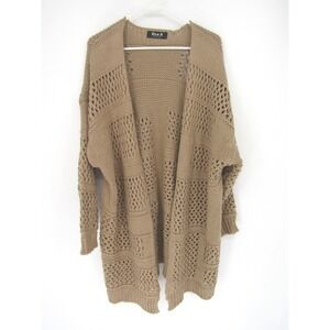 Tan Cardigan Large Open Knit Chunky Long Sleeve Boho Coastal Crochet Earthy Fall